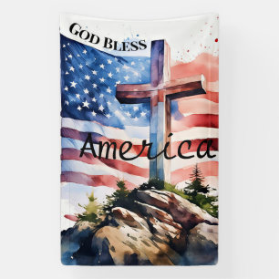 Banderoles Drapeau et croix "Dieu bénisse l'Amérique"