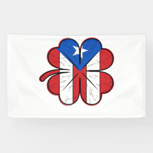 Banderoles Drapeau Trèfle Porto Rico Gravure Vintage Vecteur