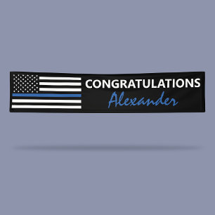 Banderoles Drapeau US de police Ligne Bleue fine