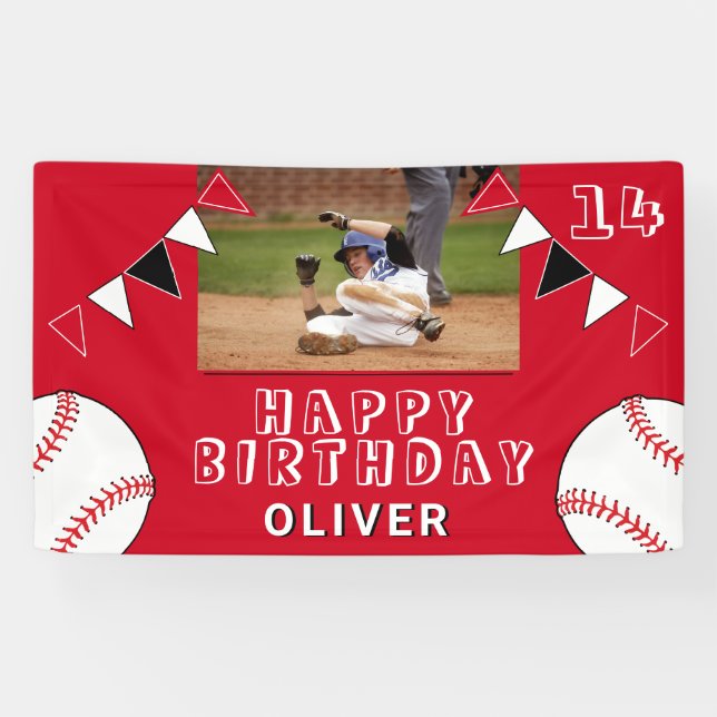 Banderoles Drapeaux de baseball Ball Bunting Red Photo Annive (Horizontal)