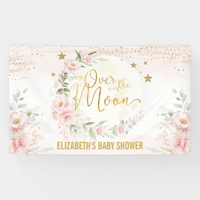 Banderoles Dreamy Moon Blush Rose Floral Baby Girl Welcome (Horizontal)