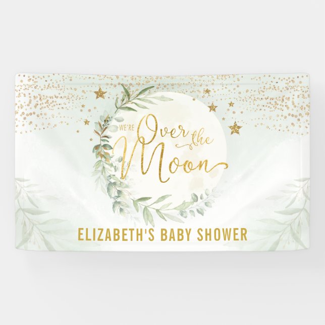 Banderoles Dreamy Moon Star Green Baby shower or Bienvenue (Horizontal)