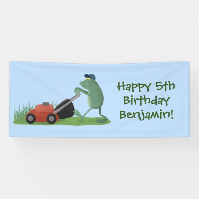 Banderoles Drôle grenouille verte tondre la pelouse dessin (Horizontal)