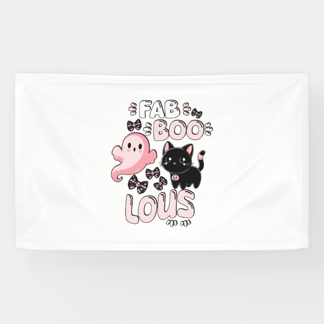 Banderoles Drôle Halloween rose Fantôme Spooktacular Chat Fab (Horizontal)