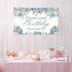 Banderoles Dusty Blue Hydrangea Fleurs Roses Joyeux anniversa