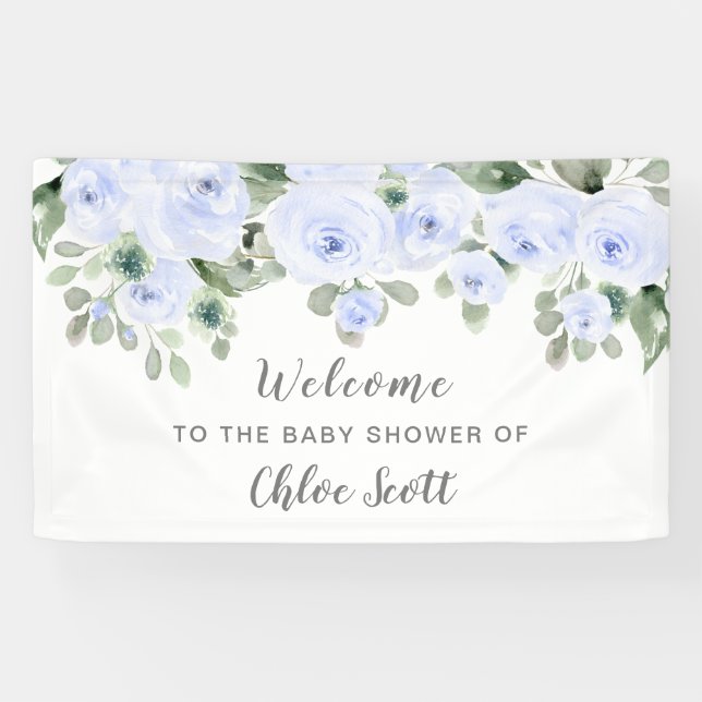 Banderoles Dusty Blue Rose Floral Baby shower Bienvenue (Horizontal)
