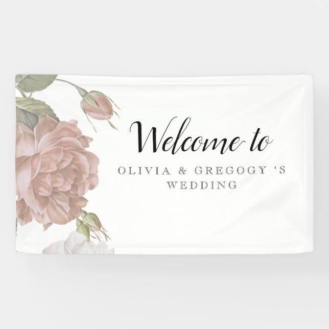 Banderoles Dusty Modern Rose  Elegant Wedding Floral Backdrop (Horizontal)
