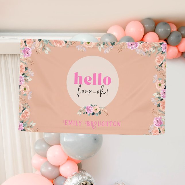 Banderoles Dusty Rose floral "bonjour quatre oh" personnalisé (Créateur téléchargé)