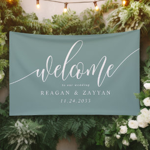 Banderoles Dusty Turquoise calligraphie Accueil Mariage simpl