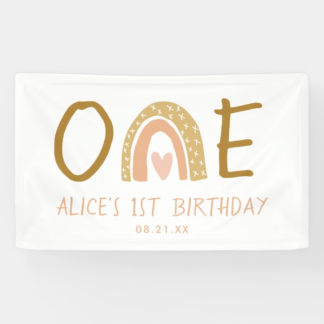 Banderoles Earthy Rainbow Girl 1st Birthday Banner (Horizontal)
