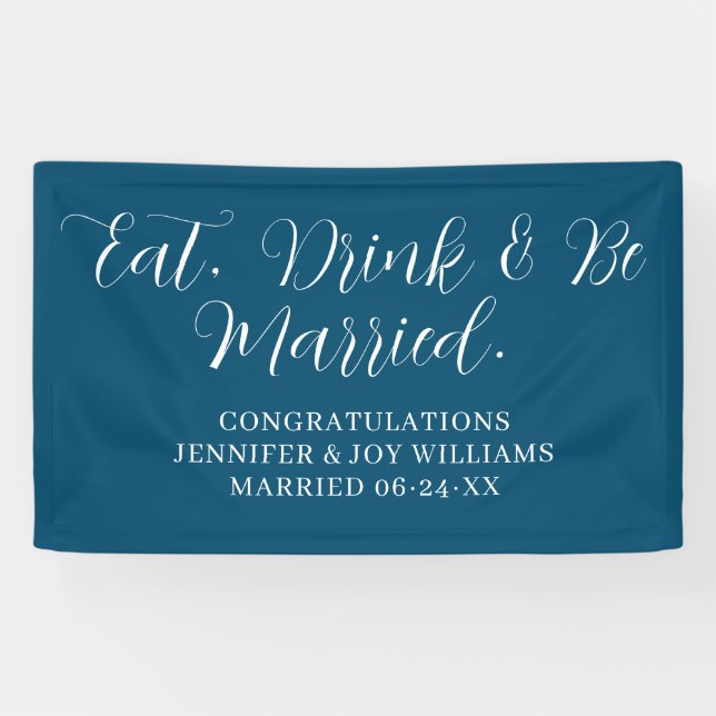 Banderoles Eat Drink Be Married Modern Black Script Mariage (Horizontal)
