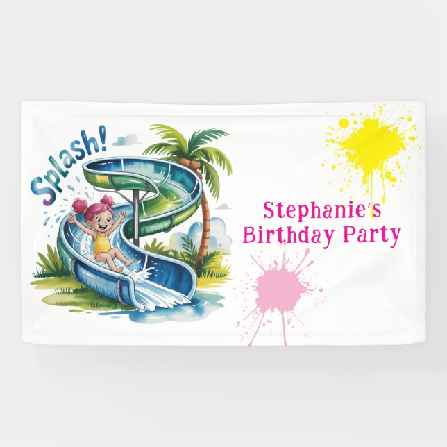 Banderoles Eau Diapositive Fille Fête Anniversaire (Horizontal)