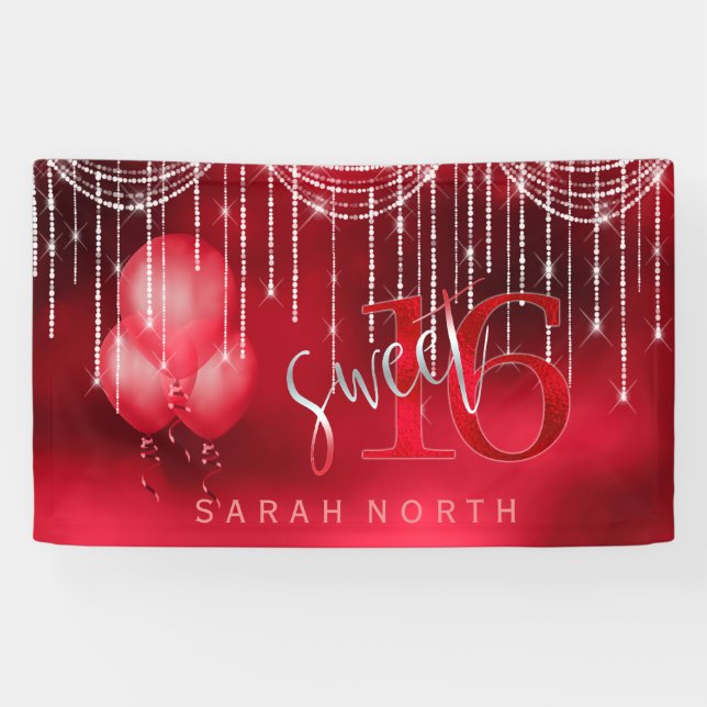 Banderoles Éclairage à chaîne et ballons Sweet 16 Red ID473 (Horizontal)