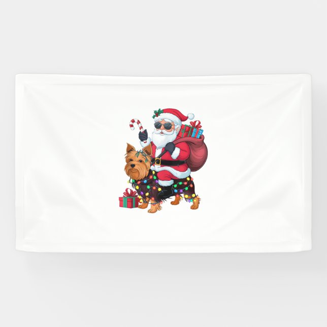 Banderoles Éclairage de Noël Père Noël équitation Yorkshire T (Horizontal)