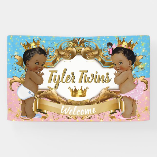 Banderoles Éclats de Prince/Princesse Africaine Rose/Bleu & O (Horizontal)