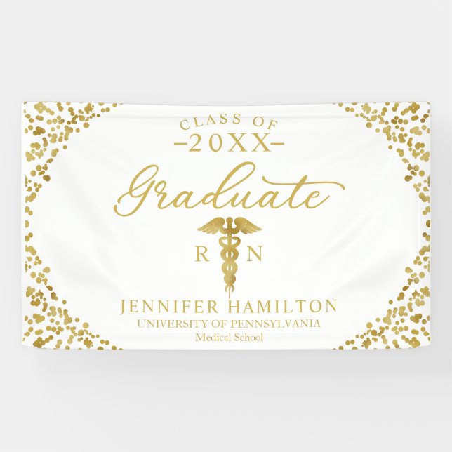Banderoles École Médicale de soins infirmiers White Gold Grad (Horizontal)