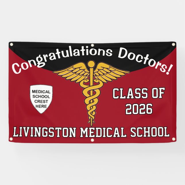 Banderoles Ecole Médicale Red et Black Caduceus (Horizontal)