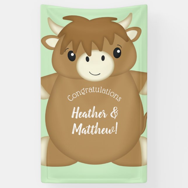 Banderoles écossais Highland Baby shower de vache vert (Vertical)