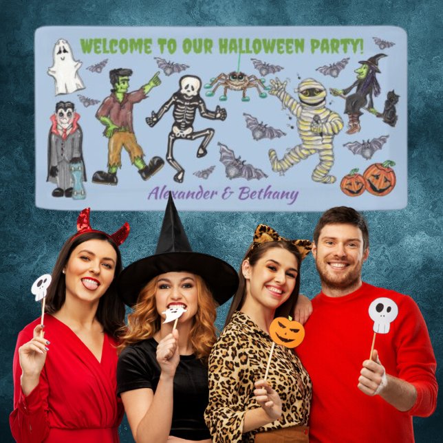 Banderoles Éffrayante fête d'Halloween (Customise this cool Halloween party banner to welcome your guests in style!)