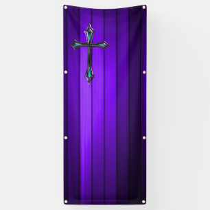 Banderoles église en planche violette de la croix bleue