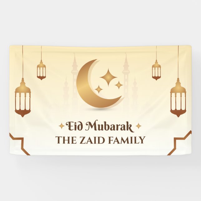 Banderoles Eid Moubarak moderne personnalisable (Horizontal)