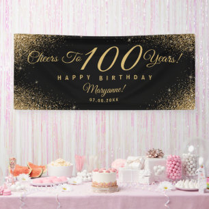 Banderoles Élégant 100 Anniversaire Noir Gold Nom Script
