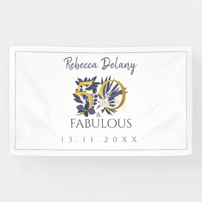 Banderoles Elégant 50 et Fabulous Floral Gold 50e anniversair (Horizontal)