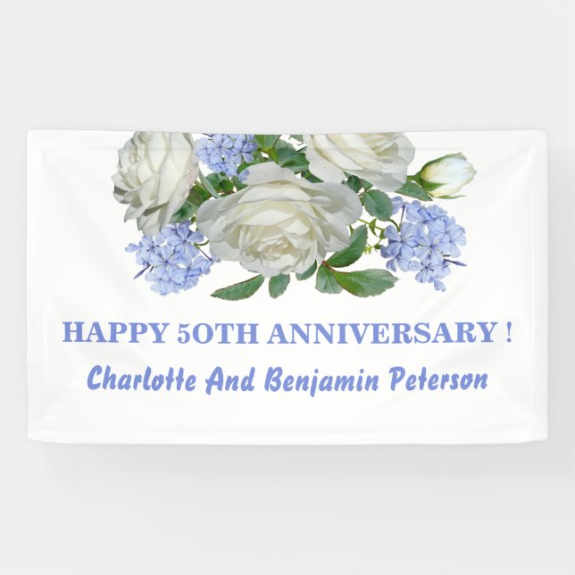 Banderoles Élégant 50e anniversaire de la florale blanche et  (Horizontal)