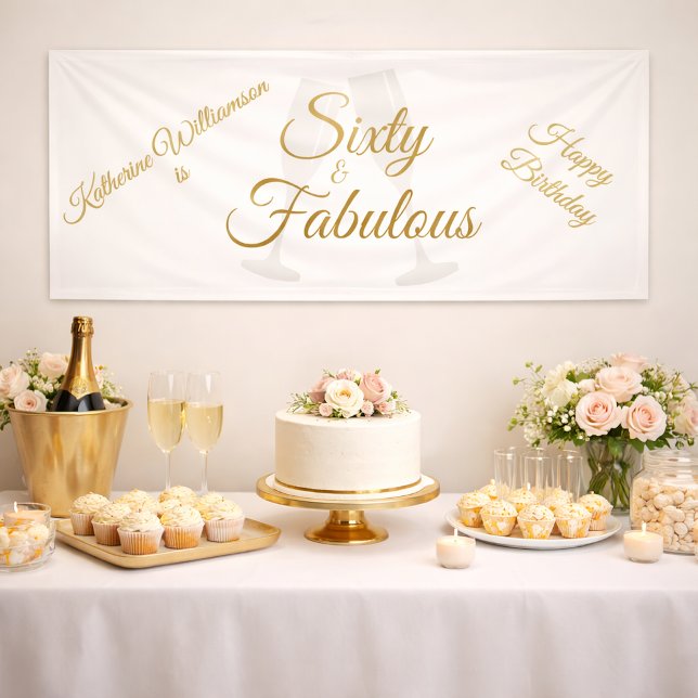 Banderoles Elegant 60 and Fabulous Birthday Party White Gold  (Créateur téléchargé)