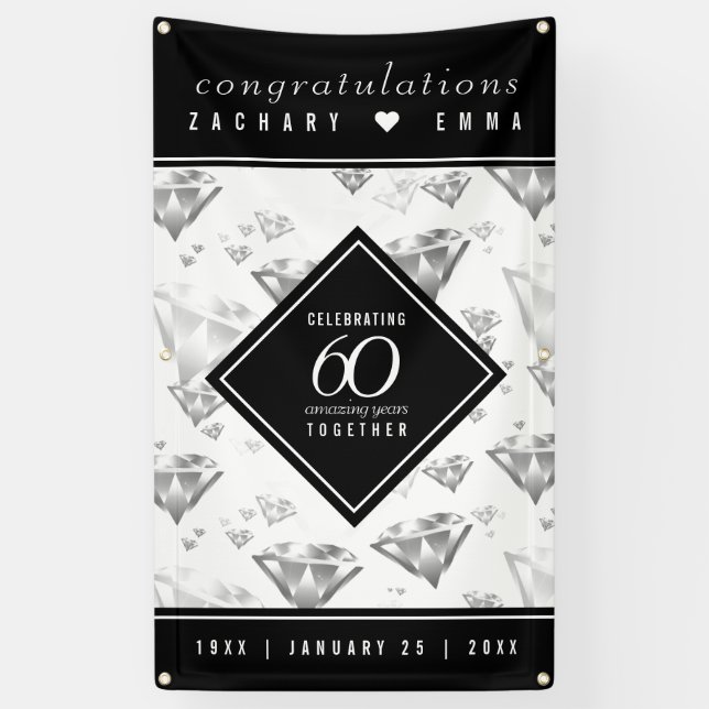 Banderoles Élégant 60e anniversaire de Mariage de diamant (Vertical)