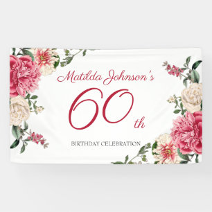 Banderoles Élégant 60e anniversaire rose blanc floral botaniq