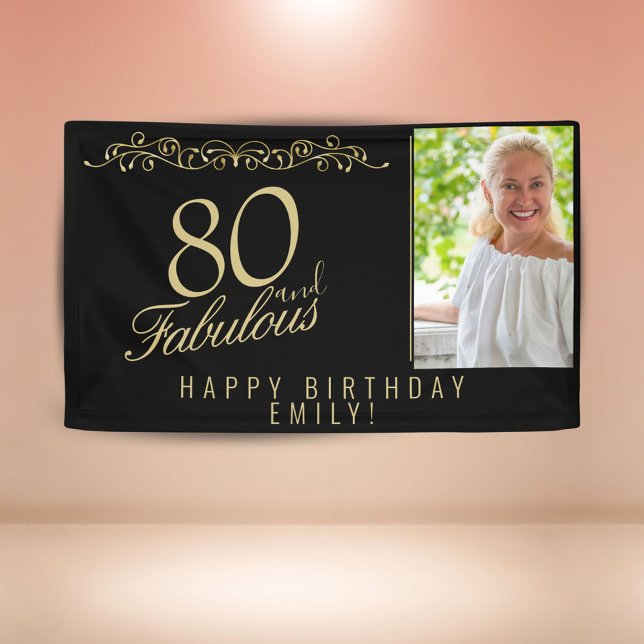 Banderoles Elégant 80 et fabuleux photo d'anniversaire noir (Créateur téléchargé)