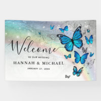 Elégant arc-en-ciel bleu papillon Mariage Bienvenu