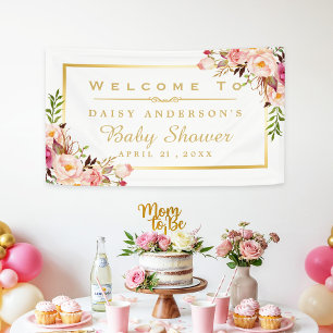 Banderoles Élégant Baby shower à cadre d'or floral chic