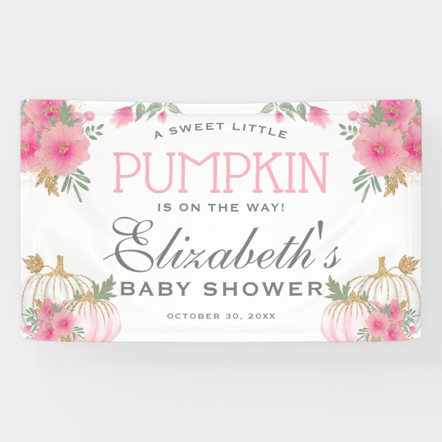Banderoles Élégant Baby shower Citrouille rose et or (Horizontal)