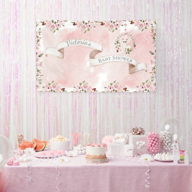Banderoles Élégant Baby shower floral rose bébé fille (Fête)
