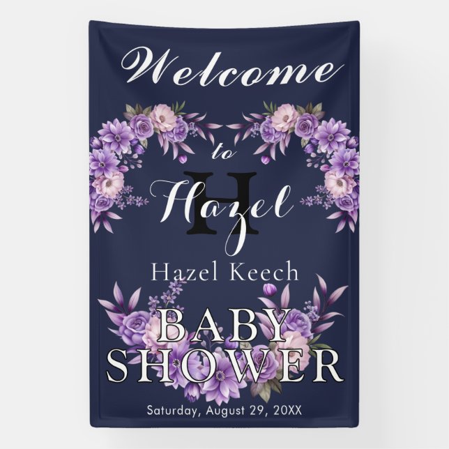 Banderoles Elégant Baby shower rose floral Personnalisable Pa (Verticale)