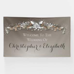 Banderoles Elégant Bienvenue Floral Silver Winter Wedding