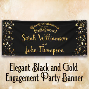 Banderoles Élégant Black and Gold Engagement Party