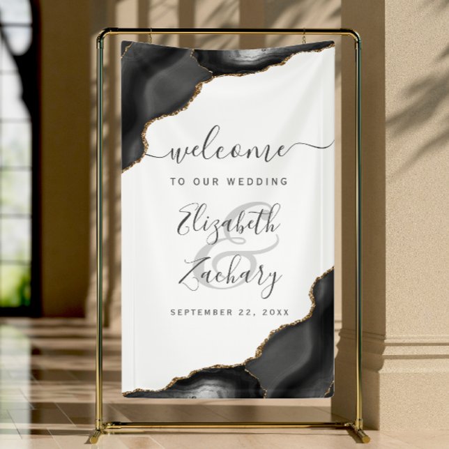 Banderoles Elegant Black Gold Agate Wedding Welcome (Créateur téléchargé)