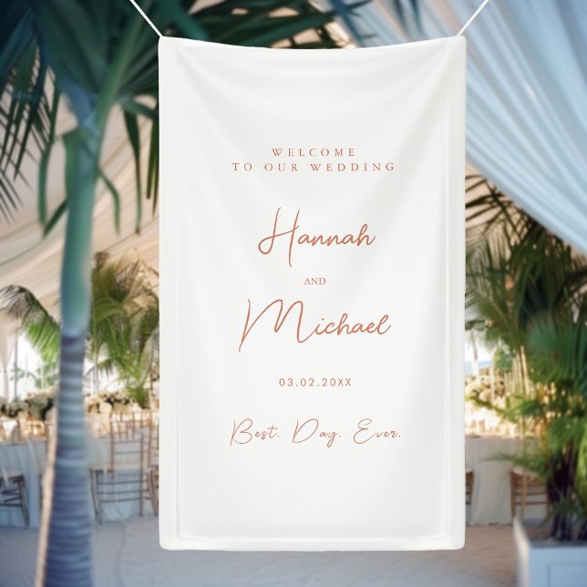 Banderoles Élégant, blanc, Mariage minimal ("Welcome & Best Day Ever" Elegant, White, Minimal Wedding Banner with your name & Date.)