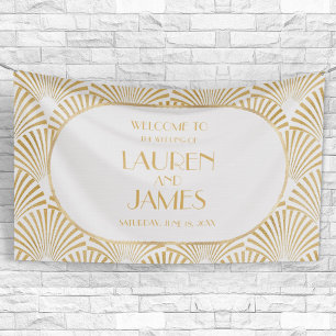 Banderoles Elégant Blanc Or Géométrique Mariage Art Déco