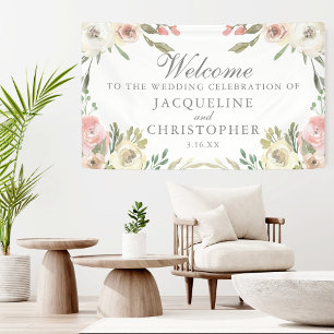 Banderoles Elégant Blush Rose Floral Printemps mariage Bienve