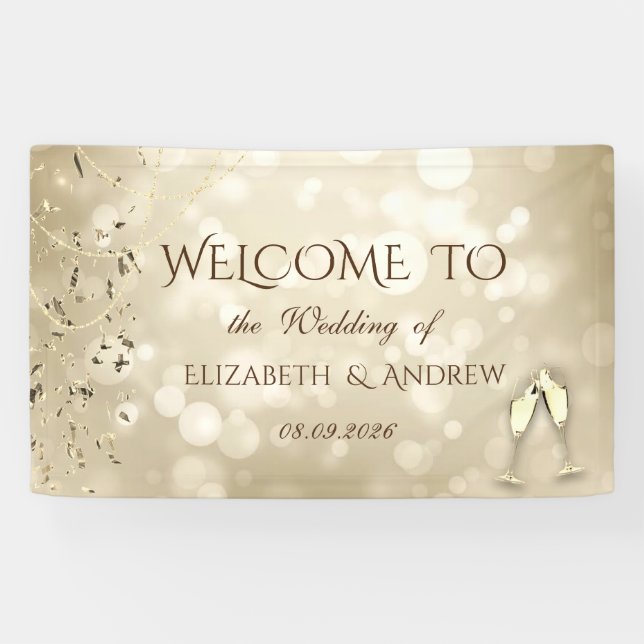 Banderoles Elegant Bokeh,Confetti Wine Glasses Wedding (Horizontal)