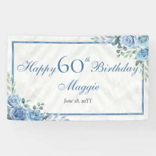 Banderoles Elégant cadre Floral Rose Bleu 60ème anniversaire 