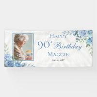 Elégant cadre Floral Rose bleu 90e fête d'annivers