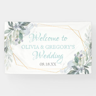 Banderoles Elégant cadre Or Verdure Dusty Blue Mariage