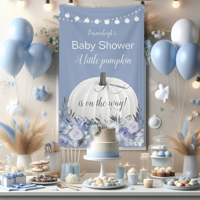 Banderoles Elégant Citrouille blanc Dusty Baby shower bleu (Créateur téléchargé)