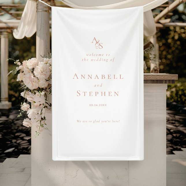 Banderoles Élégant, Classique, Monogramme, Blanc, Mariage (Elegant, Classic, Monogram, White-Black, Wedding Banner with your Name & Date.)