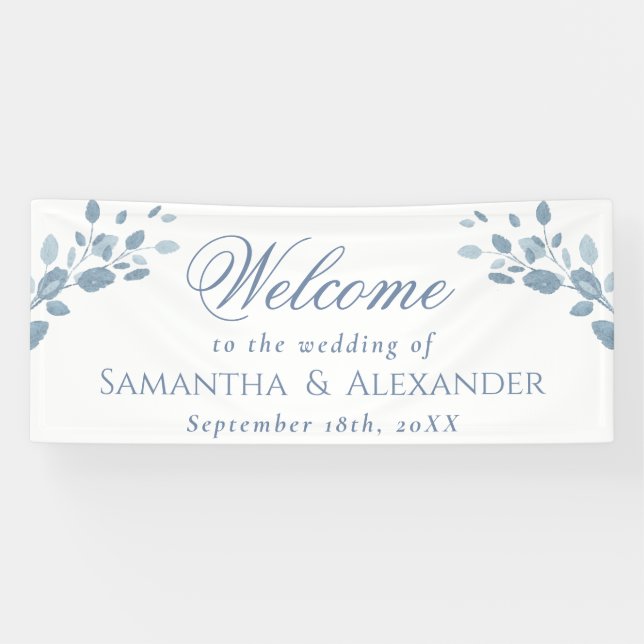 Banderoles Elégant Dusty Feuilles Mariage de bienvenue (Horizontal)